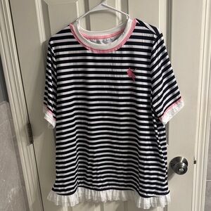 Striped Black and White T-Shirt with Pink Accents